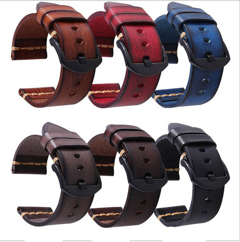 New 1PCS genuine cow leather Watch band watch strap black buckle 18mm 20mm 22mm 24mm 26mm size available - 20220534 ► Photo 1/6