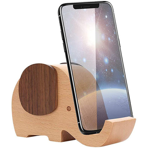 Cell Phone Holder Wood Made Elephant Phone Stand for Smartphone with Pen Holder Desk Organizer ► Photo 1/6