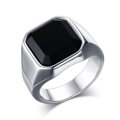 Black Square Resin Ring Men Jewelry Silvery Finger Ring Ladies Vintage Fashion Rings For Women Couple Lover Wedding Rings Femme ► Photo 1/6
