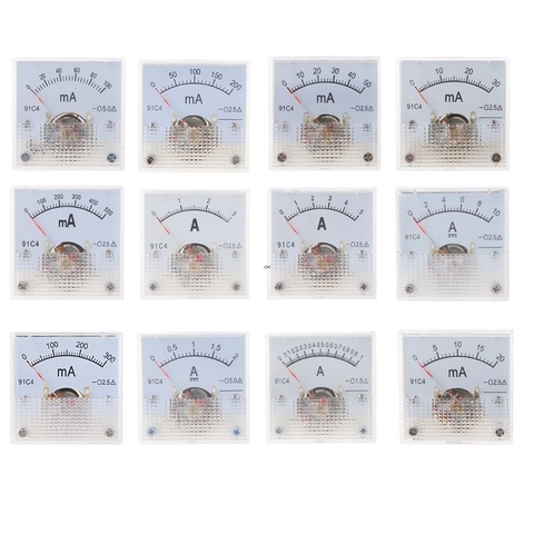 91C4 Ammeter DC Analog Current Meter Panel Mechanical Pointer Type 1/2/3/5/10/20/30/50/100/200/300/500mA A ► Photo 1/6