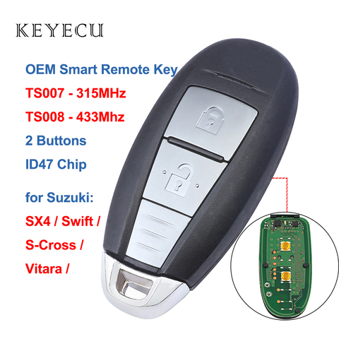 Keyecu OEM Smart Remote Car Key Fob -TS007 315Mhz, TS008 433Mhz- 2 Buttons with ID47 Chip for Suzuki SWIFT SX4 VITARA 2010-2015 ► Photo 1/6