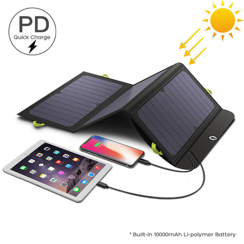 ALLPOWERS Foldable Portable Rechargeable 10000mAh Solar Charger Type-C PD Quick Charge for iPhone X Xr Xs max Samsung Huawei ► Photo 1/6