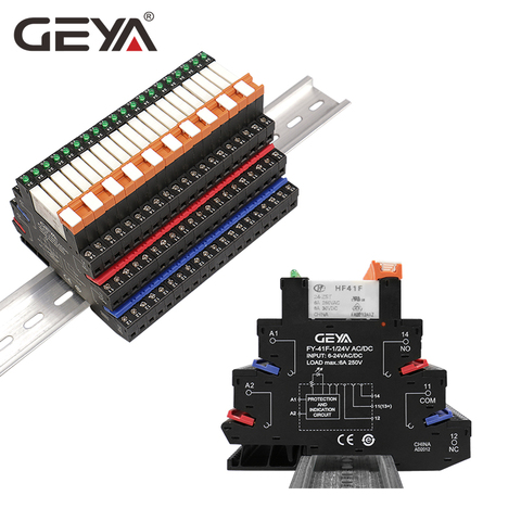 1PCS GEYA 6.2mm thickness Din Rail Slim Relay Module 6A 1NO1NC  12V Relay 24V 230V Free Shipping ► Photo 1/6