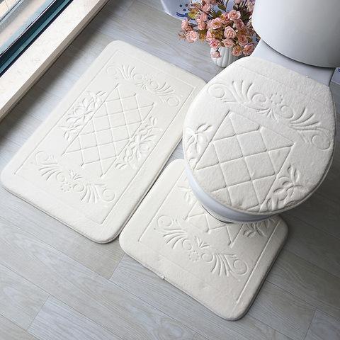 Bathroom Carpet Set 3D Embossed Bathroom Floor Rug Flannel Toilet Mat With Lid Cover 3-piece/set Non-Slip U-shape Bath Mat Set ► Photo 1/6