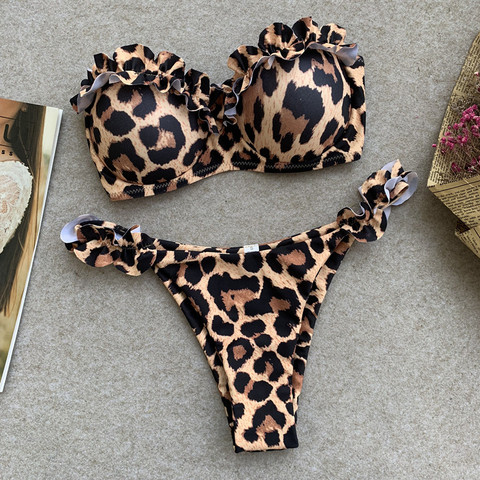 Animal Print Leopard Bikini Push Up Swimsuit Sexy Women Bikini Set 2022 Brazilian Thong Bathing Suit Bandeau Beach Wear Swimwear ► Photo 1/1