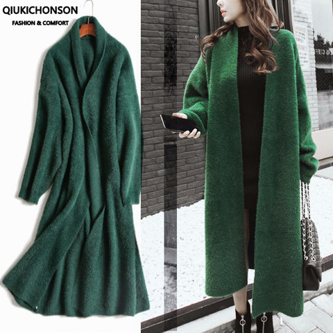 Synthetic Mink Cashmere Sweater Cardigan Women Winter Coat Batwing Sleeve Knitted Long Cardigan Thick Plus Size Fluffy Sweaters ► Photo 1/6