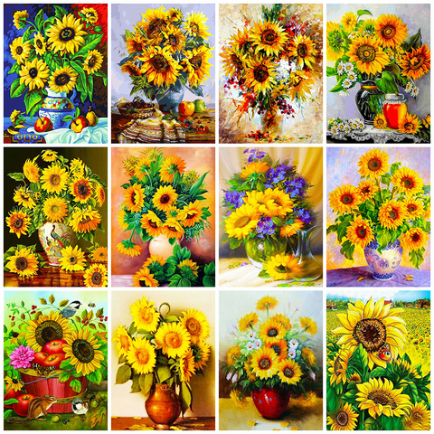 HUACAN New Diamond Embroidery Sunflower Cross Stitch Diamond Painting Mosaic 5D Flower Full Drill Wall Art Handmade Gift ► Photo 1/6