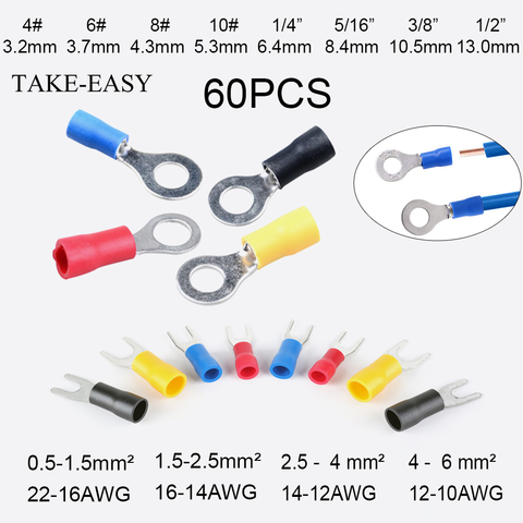 TAKE-EASY 60Pcs Ring Terminals Crimp Connector Wire Terminal Cable Electric Connector Assortment Terminals for Wire Lug Terminal ► Photo 1/4