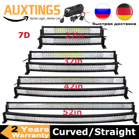 Curved/Straight 22 32 42 52inch 675W 540W Led Light Bar Driving Lights 7D 3-Rows Offroad Truck SUV ATV Tractor Car Boat ► Photo 1/6