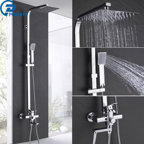 Chrome Bathroom Shower Faucet Set Wall Mount 8''Rainfall Shower Head ABS Shower Hand Swivel Bathtub Spout 3-WAYS Mixer Tap ► Photo 1/6