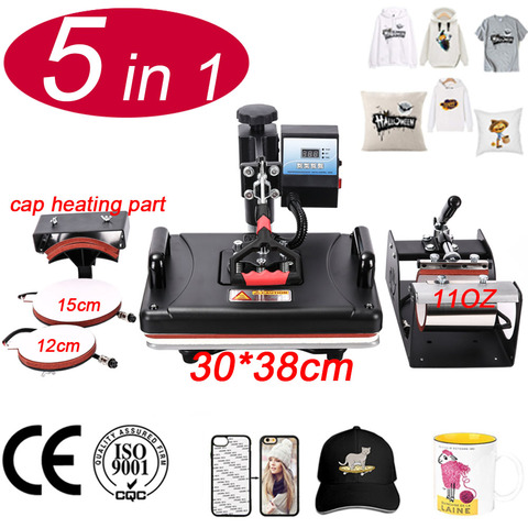 30*38CM 5 in 1 Combo  2D Sublimation T Shirt Heat Press Machine Tranfer Printer For Mug/Phone Case/Hat ► Photo 1/6