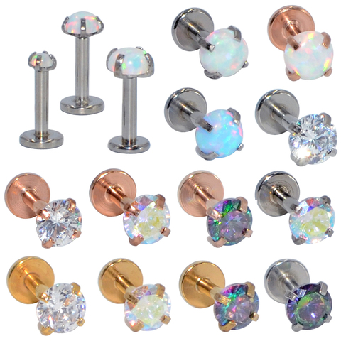 1PC Internally Threaded  Prong Round Opal Zircon with flat bottom Labret  Stud Ear Tragus Cartilage Earring Lip Ring Piercing ► Photo 1/6