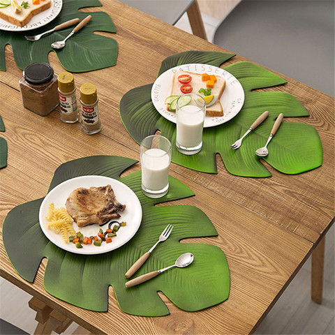 Palm Leaf Placemat Artificial Green Plant Insulation Non-slip Tableware Home Western Anti-hot Plate Table Kitchen Decor Mats ► Photo 1/5