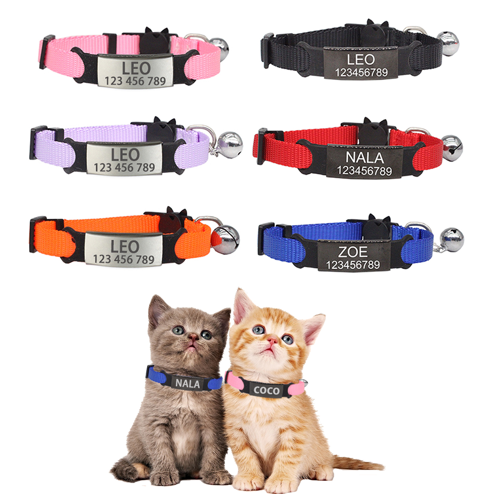 Breakaway Personalized Dog Cat Collar Reflective Kitten Engraved Tag Custom Bell 