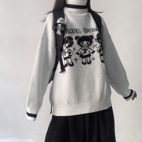 Woherb Cartoon Girl Sweater Female Korean Harajuku Women Pullover Japanese Kawaii Cute Ulzzang Clothing Female Sweet Jumper ► Photo 1/6