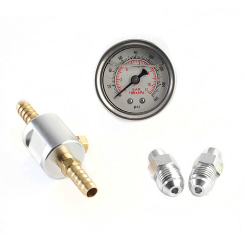 Universal 1/8 NPT Fuel Pressure Gauge Liquid Filled Polished Case 0-160 psi and adaptor kit For fuel injection systems ► Photo 1/6