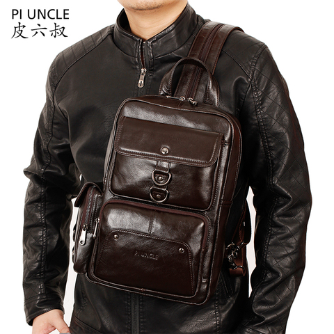 Genuine Leather Men's Chest Pack Large Capacity Travel Big Bag For Men Vintage Soft Cowhide Men's Multi-function Backpack Casual ► Photo 1/6