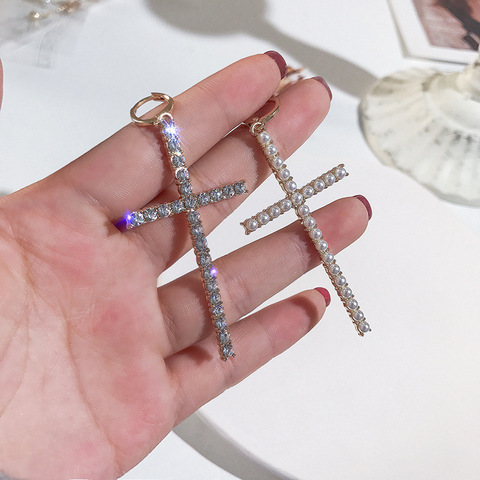 YWZIXLN Fashion Bohemian Punk Earrings Jewelry Crystal & Pearl Cross Pendant Dropping Earrings Best Gift for Women Girl E0171 ► Photo 1/6