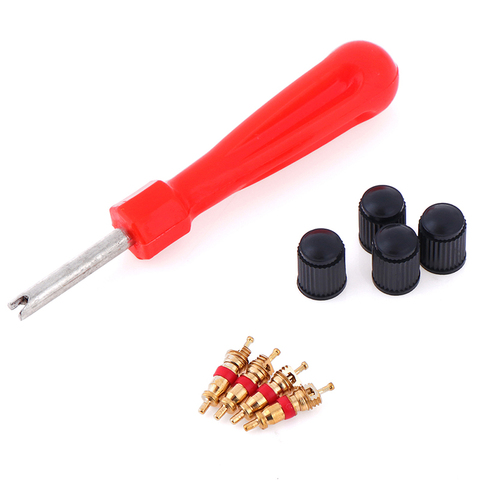 1 Set Tire Valve Service Kit 4 Valve Cores 4 Valve Caps 1 Valve Stem Screwdriver Tire Repair Tool for Car Motorcycle Bus Truck ► Photo 1/6