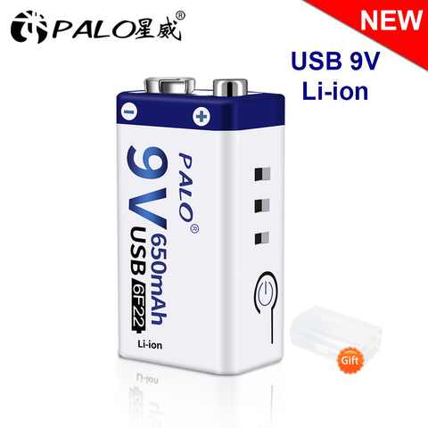 PALO 6F22 9V USB Battery 9V Li-ion 650mAh Li-polymer Rechargeable Battery USB lithium 9v battery for Toy Remote Control ► Photo 1/6