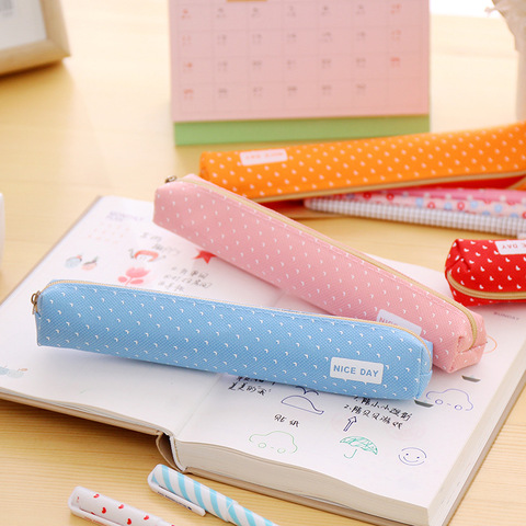 1 Pcs Cute Candy Color Pencil Case Kawaii Dot Canvas Pen Bag Stationery Pouch For Girls Gift Office School Supplies ► Photo 1/5