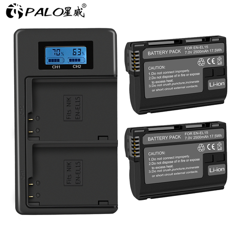 PALO 2500mAh 7.0V EN-EL15 ENEL15 EN EL15 Camera Battery For Nikon DSLR D600 D610 D800 D800E D810 D7000 D7100 D7200 L15 ► Photo 1/6