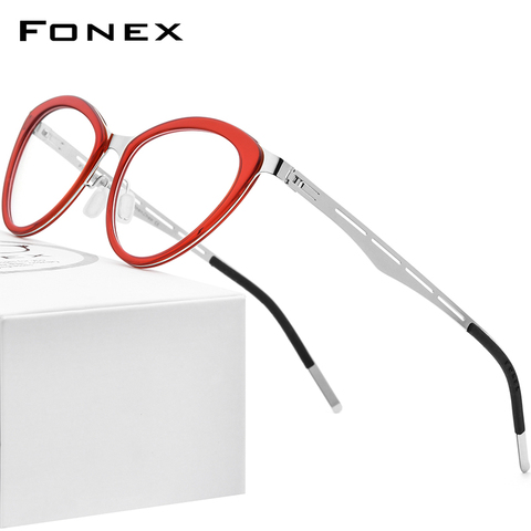 FONEX Acetate Glasses Frame Women Myopia Prescription Cat Eye Eyeglasses 2022 New Optical Brand Designer Screwless Eyewear F1008 ► Photo 1/6