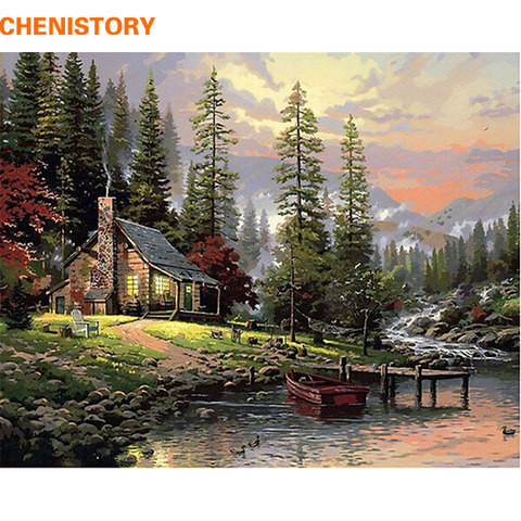 CHENISTORY DIY Painting By Numbers Home Decor Hand Painted Landscape Canvas Painting Unique Wall Art Picture 40*50cm Countryside ► Photo 1/6