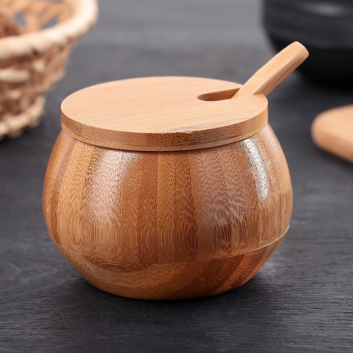 Sugar bowl with spoon Stripes 130 ml 8.5 × 7 cm Kitchen supplies Home Garden Kitchen,Dining Bar Tableware Creamer Pots NoEnName_Null sima land ► Photo 1/3