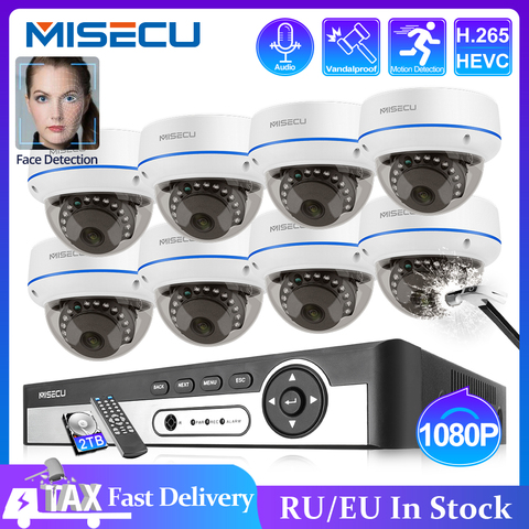 MISECU 4CH 8CH 1080P POE NVR Kit Security Camera H.265CCTV System Indoor Audio Record IP Dome Camera P2P Video Surveillance Set ► Photo 1/6