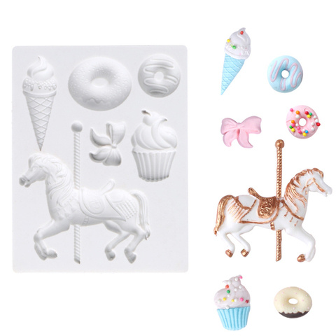 Trojan Ice Cream Baby Meal Fondant Moulds Carousel Horse Cake Decoration Fondant Silicone Mold Chocolate Diy Baking Tools k924 ► Photo 1/5