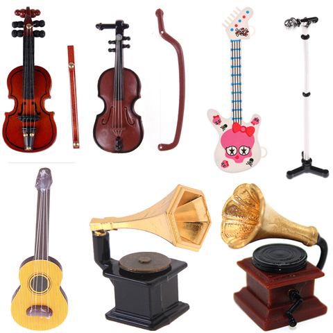 Microphone Phonograph Guitar Violin Trumpet Saxophone Drum Doll Musical Instrument for Dolls Music House Bar Doll Accessories ► Photo 1/6