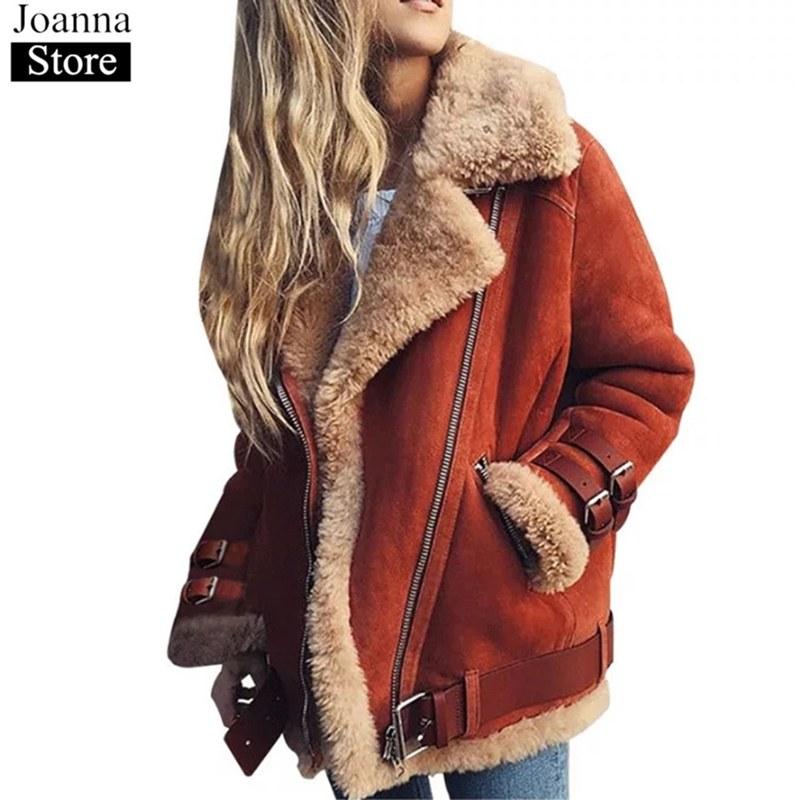 Womens Suede Faux Lamb Fur Lined Mid Long Thicken Outwear Parka Coat Jacket Warm