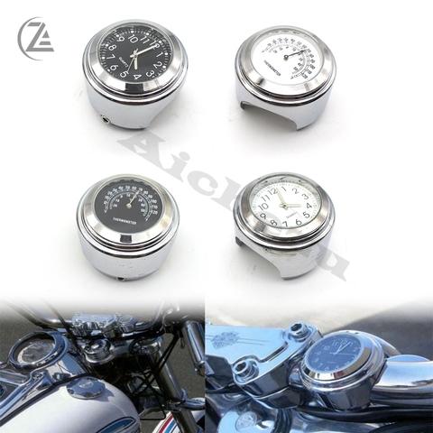 ACZ Universal Motorcycle Chrome Waterproof 7/8 Handlebar Mount Temp Thermometer Clock Watch Motor Accessories ► Photo 1/6