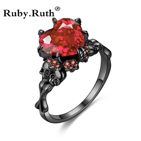 Vintage Heart Red Zircon Stone Skull Rings Fashion Black Jewelry Women Men's Punk CZ Skeleton Ring For Party Dropshipping ► Photo 1/6