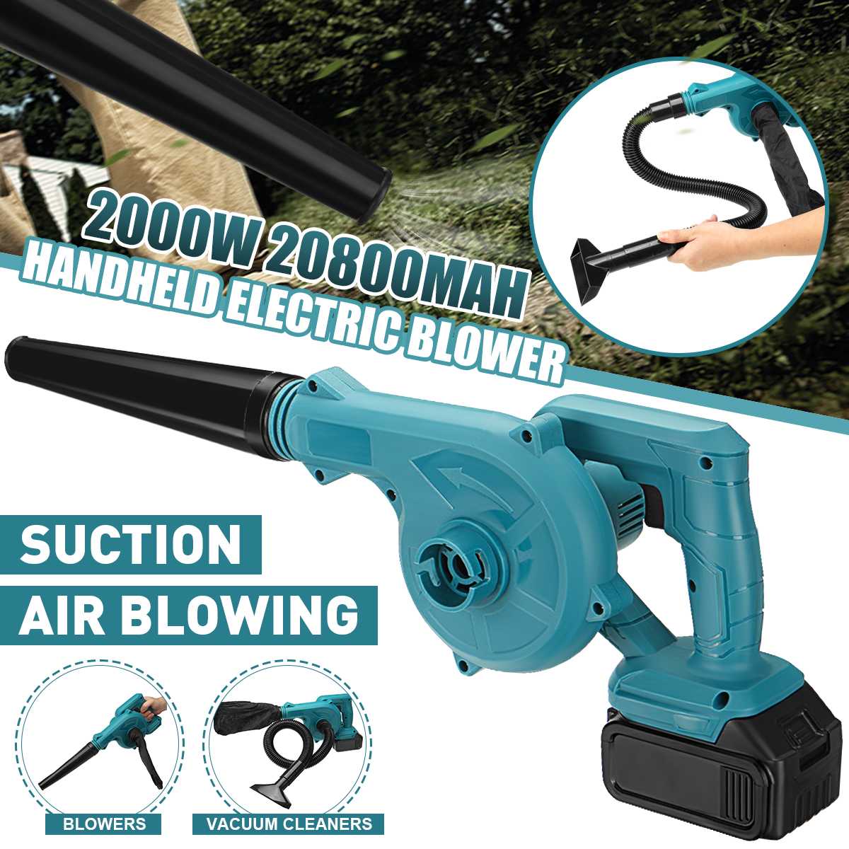 2 In 1 Cordless Electric Air Blower & Suction Handheld Leaf Computer Dust Collector Cleaner Power Tool For Makita 18V Battery ► Photo 1/6
