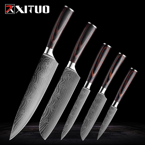 XITUO stainless steel kitchen knives set Japanese chef knife Damascus steel Pattern Utility Paring Santoku Slicing knife Health ► Photo 1/6