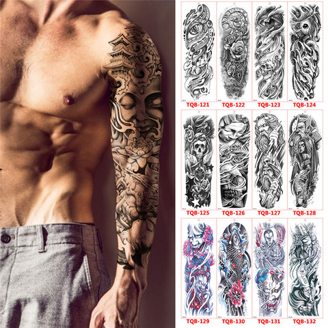 Large Arm Sleeve Tattoo Temporary Tattoo Sticker Black Roses Design Full Flower Arm Body Art Big Large Fake Tattoo Sticker ► Photo 1/6