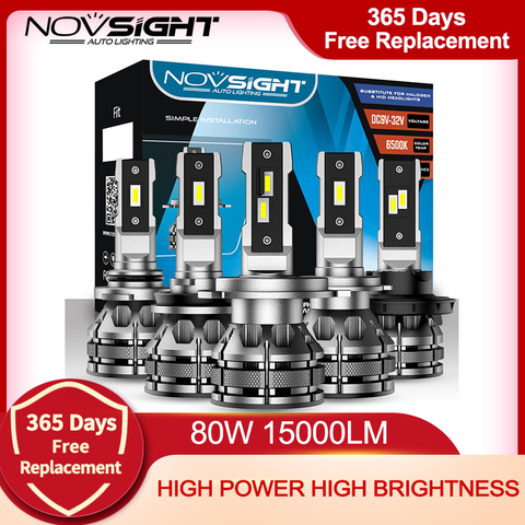 NOVSIGHT Car Headlight Bulbs Led H7 H4 H1 H3 H11 H13 9005 9006 9007 Mini Size Decoder Car Light 80W 15000LM 6500K Auto Headlamp ► Photo 1/6