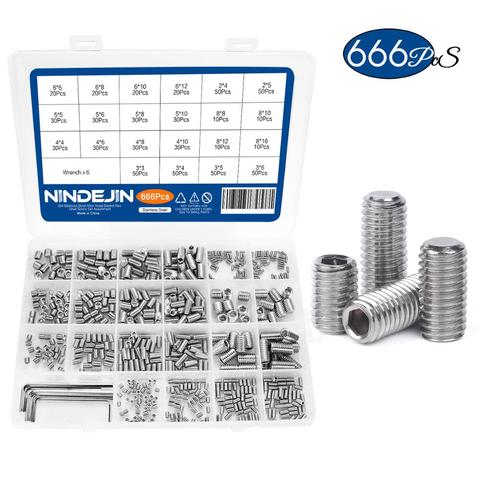 666pcs Hex hexagon socket set screw flat point stainless steel grub screw assortment kit M2 M3 M4 M5 M6 M8 headless set screw ► Photo 1/6