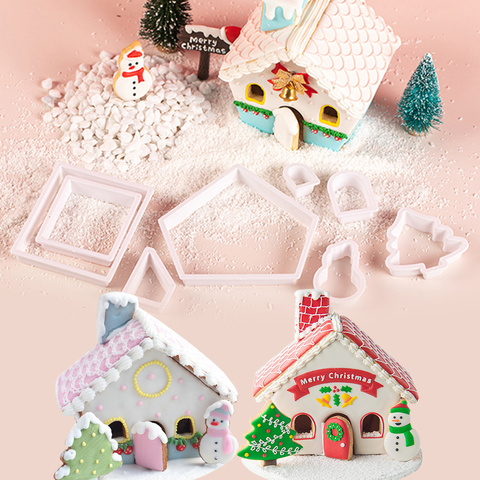 8Pcs Plastic Cookie Cutter Set 3D Christmas Gingerbread House Mould DIY Biscuit Mold Pastry Cake Stamp Baking Tools Accessories ► Photo 1/6