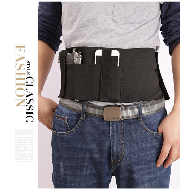Tactical Belly Band Pistol Holster Waist Concealed Elastic Gun Carry Girdle Belt 
