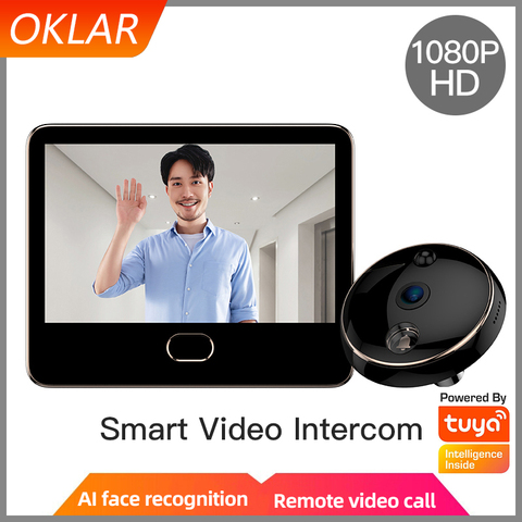 OKLAR Tuya Doorbell Peephole Wireless Door Camera Wifi Smart Video doorbell Intercom 4.3