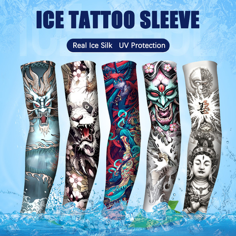 Summer Sunscreen Tattoo Longsleeve Ice Silk Outdoors Golf Personality Cycling Men Gloves Cool Driving Sports Women Arm Sleeves ► Photo 1/6