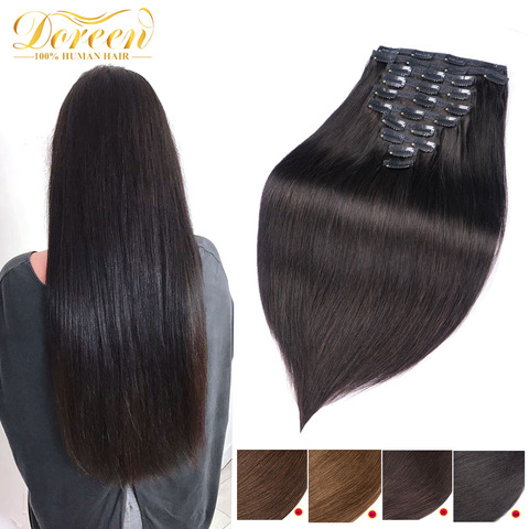 Doreen 160G 200G Brazilian Machine Made Remy Straight Clip In Human Hair Extensions #1 #1B #2 #4 #8 Full Head Set 10Pcs 16-22 ► Photo 1/6