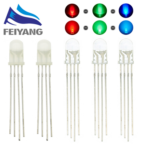 50Pcs 5mm 4pin RGB Diffused Tri-Color Common Anode LED Red Green Blue