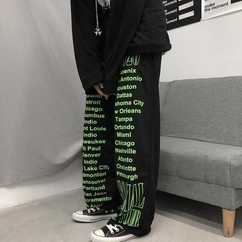 HOUZHOU Wide Leg Pants Letter Print Vintage Baggy Streetwear High Waist Trousers Women 2022 Autumn Fashion Loose Palazzo Pants ► Photo 1/6