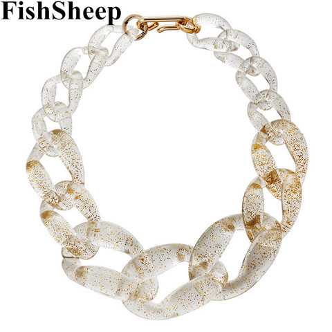 FishSheep Gold Foil Clear Acrylic Necklace Punk Resin Chunky Chain Big Pendant Collar Necklaces For Women Statement Jewelry Gift ► Photo 1/6