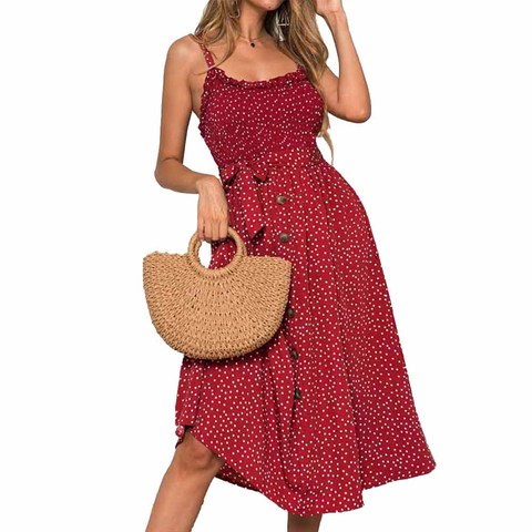 Sexy Summer Sleeveless slip Dress Women Strapless Bow Button loose bandage Pleated polka dot sundress casual Backless Vestidos ► Photo 1/6