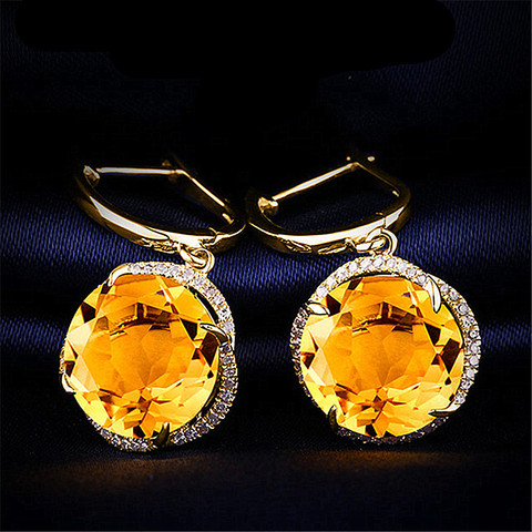 Fashion flower yellow crystal citrine gemstones diamond drop earrings for women 18k gold color jewelry brincos accessories gifts ► Photo 1/6